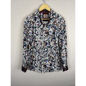 Jermyn & Bond XL Abstract Art Print Button Front Shirt 100% Cotton Flip Cuff